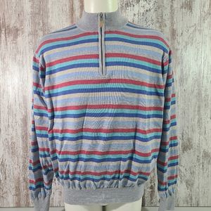 Men's Peter Millar 1/4 zip pullover merino wool Multicolored striped sweater XXL